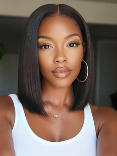 UNICE 12 inch Silk Straight Bob Drawstring Human Hair Wig