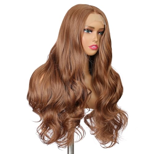 Derun Light Brown Long Wavy HD Lace Front Synthetic Wig