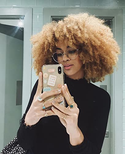 RunM Short Curly Afro Wig with Bangs for Black Women