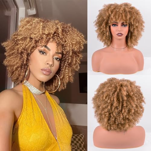 Vitorish Kinky Curly Synthetic Hair Wig 10 Inch Afro Bangs