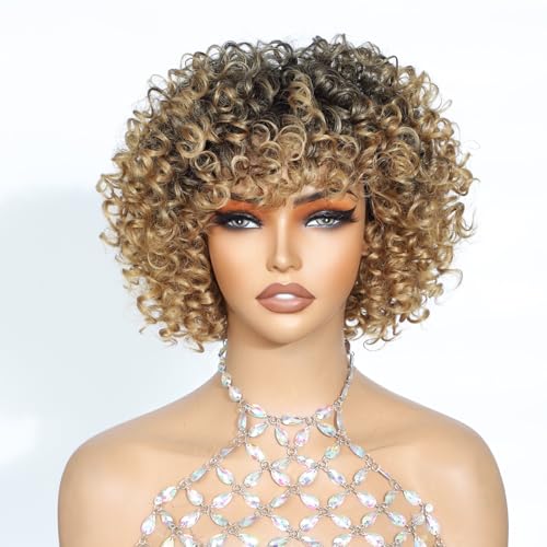 YOKABOOM Short Curly Wigs Ombre Highlight Honey Blonde with...