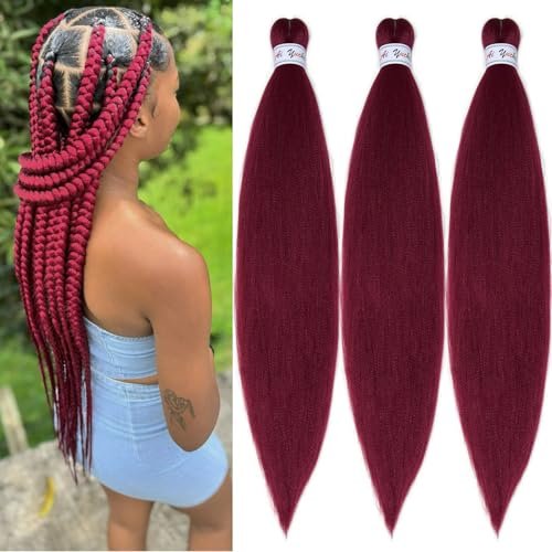 Ai Yuchen Red Burgundy Braiding Hair Pre Stretched 26 Inch