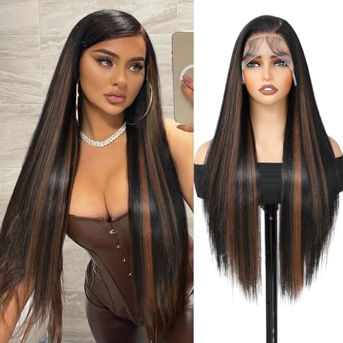 XCHJH Highlight Brown Synthetic Lace Front Wigs 30 Inch...