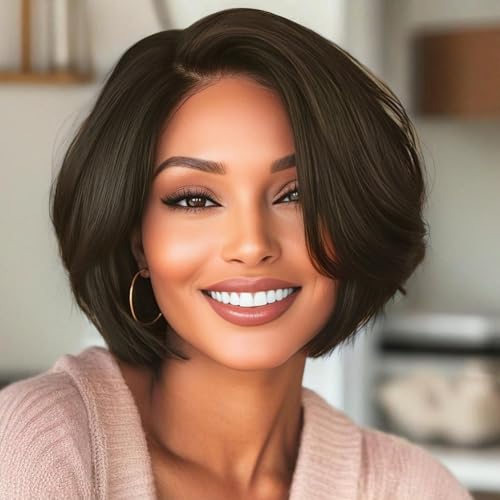 BeiSDWig Short Bob Wig, Synthetic Hair, Black, Natural...