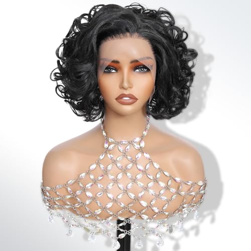 LDJOY Short Wavy Synthetic Lace Front Wig 13x4 Bob