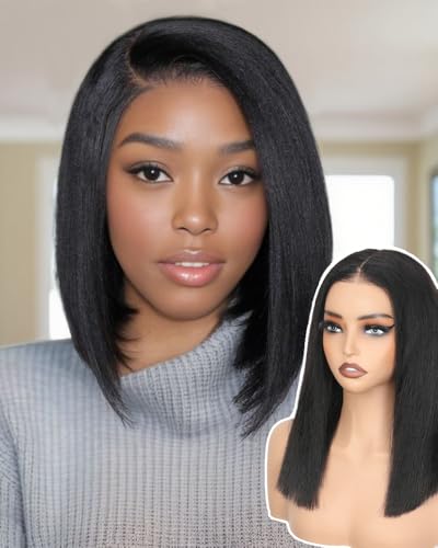 GUDOZO Bob Wig Human Hair Glueless Wigs Yaki Straight
