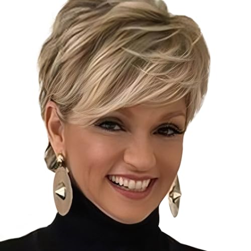 QUEENTAS Pixie Layered Short Blonde Wigs for Women