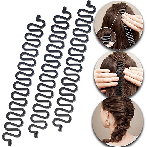 3 Pcs Hair Braiding Tool Roller With Hook Bun Maker