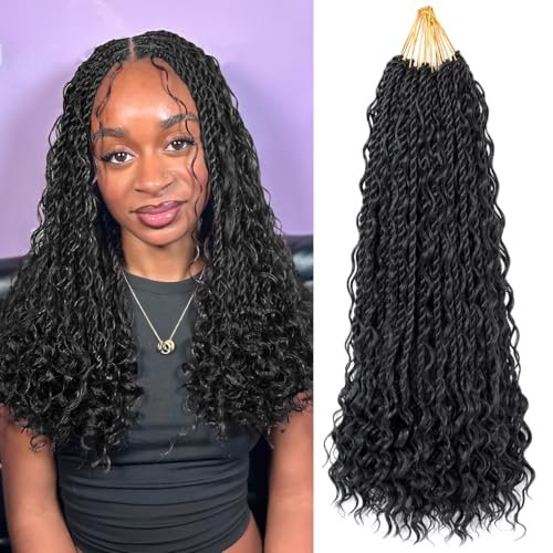 Senegalese Twist Crochet Hair with Curly Ends 18 Inch Black
