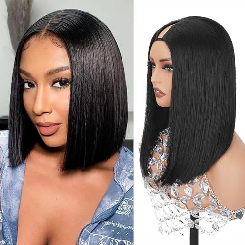 Larhali 250% Density V Part Bob Wigs Straight Human Hair