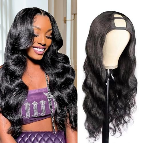 U Part Human Hair Wig Body Wave 18 Inch Glueless