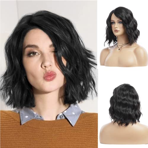 Wiwige Short Wavy Black Bob Wig for Women Cosplay
