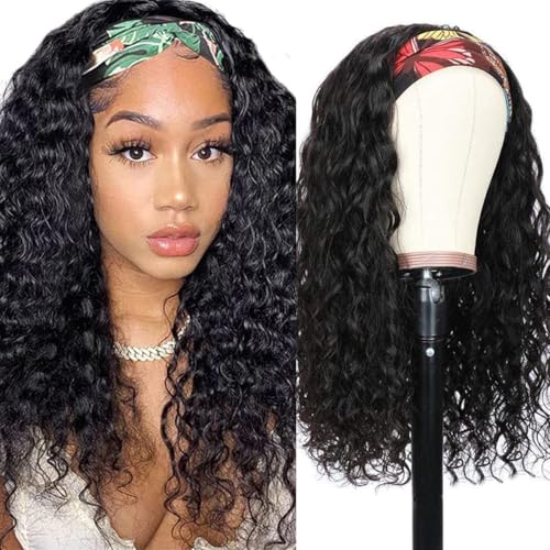 mmiQus 22 Inch Headband Wig Human Hair Water Wave Curly