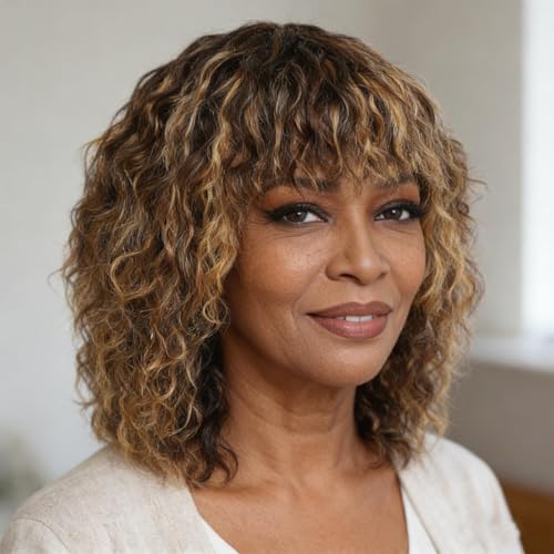 LYOLKSER human hair wig short water wave highlighted with...