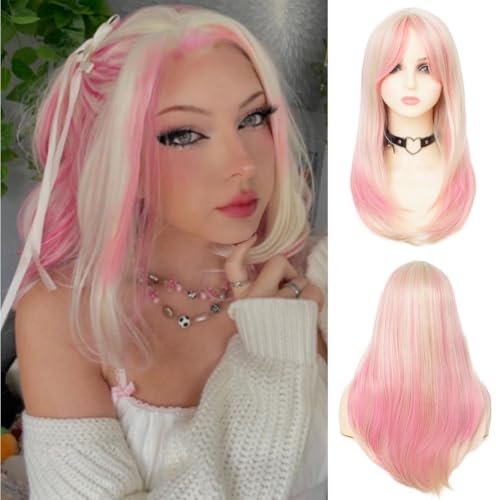 Dai Cloud Blonde and Pink Straight Long Wigs for Women