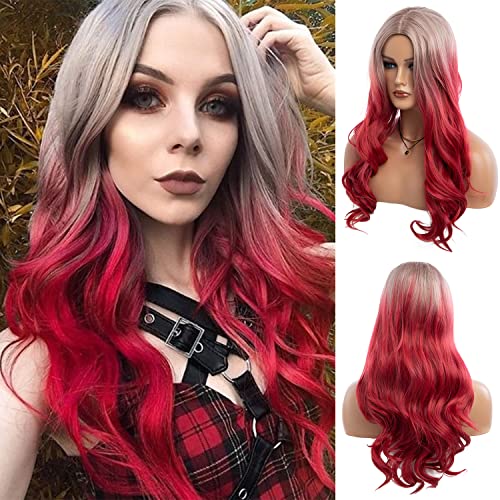 Beweig Long Curly Wavy Silver Grey to Red Wig