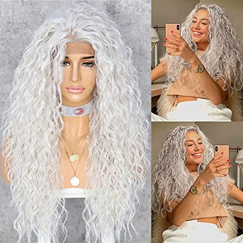SAPPHIREWIGS Curly Synthetic Lace Front Wigs Long Deep Wave...