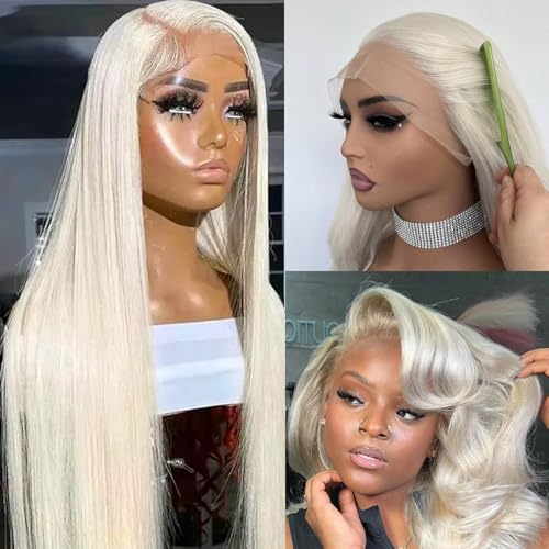 Glueless Platinum Blonde Wigs Human Hair Pre Plucked 13x6...