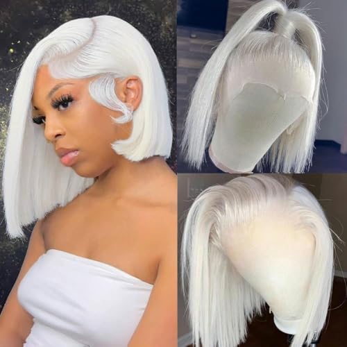 Glueless White Blonde Bob Wigs Human Hair HD Lace Frontal
