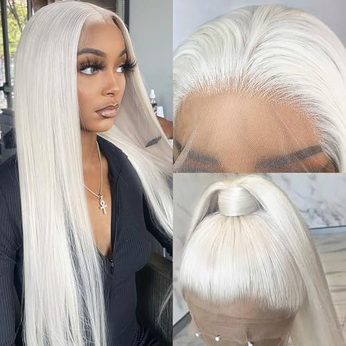 KINCYDU 13x4 White HD Lace Lace Front Straight Synthetic Wig