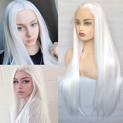 BLUPLE Long Straight Lace Front Wigs #1001 Platinum White