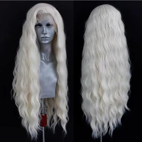 ELESTY Long Wavy White Blonde Hair Synthetic Lace Front Wig