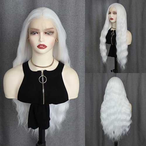 WXHWCX White Wavy Synthetic Lace Front Wigs with Natural...