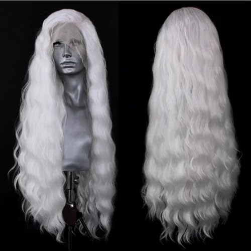 ELESTY Long Wavy White Hair Synthetic Lace Front Wig