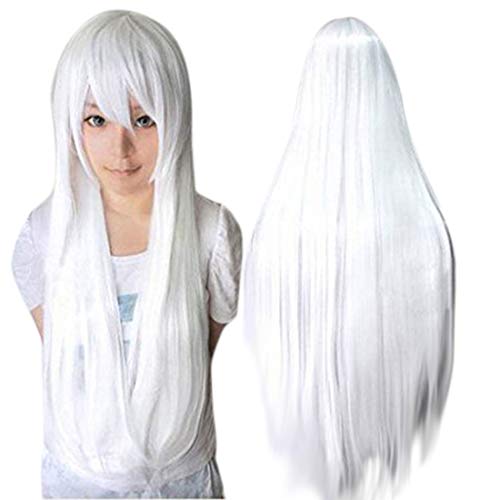 ANOGOL Wig Cap+32 In/ 80 cm Long Straight White Wig