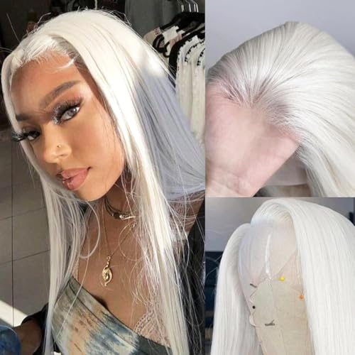 Fugady 13x4 Glueless White Wig Straight Synthetic Lace...