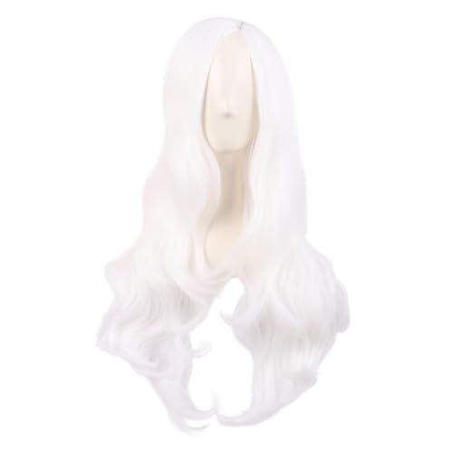 MapofBeauty 28 Inch/70 cm Long Wavy Curly White Cosplay Wig