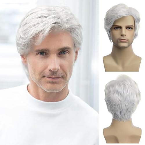 Baruisi Men Wigs Short White Wig Synthetic Heat Resistant...