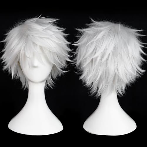 BESTBEL+Hair Cap White Short Wig for Men for Cosplay