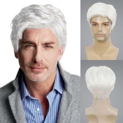 Kaneles Mens White Wigs Short Soft Layered Natural...