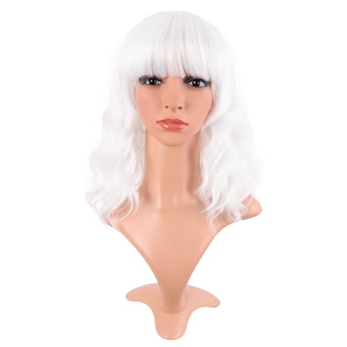MapofBeauty 14 Inch/35 cm Short Wavy Curly White Bob Wig