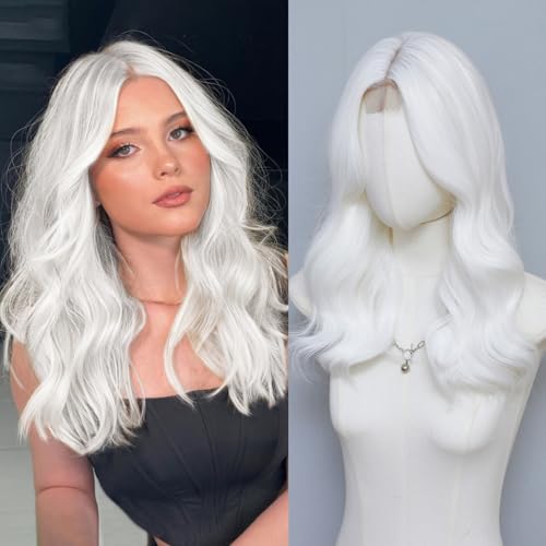 MORICA White Wigs for Women 18 Inch Middle Part Curly