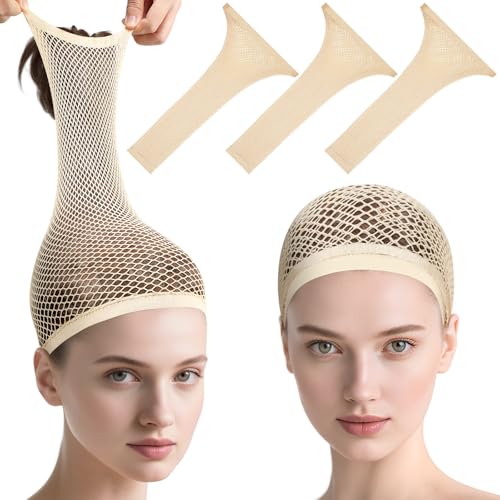 MORGLES 3 Pcs Beige Wig Caps for Long Hair