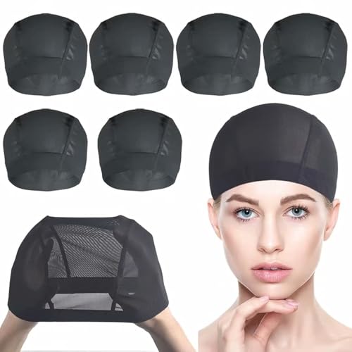 Smilco Mesh Wig Cap 6 Pack Stretchable Black Dome Caps