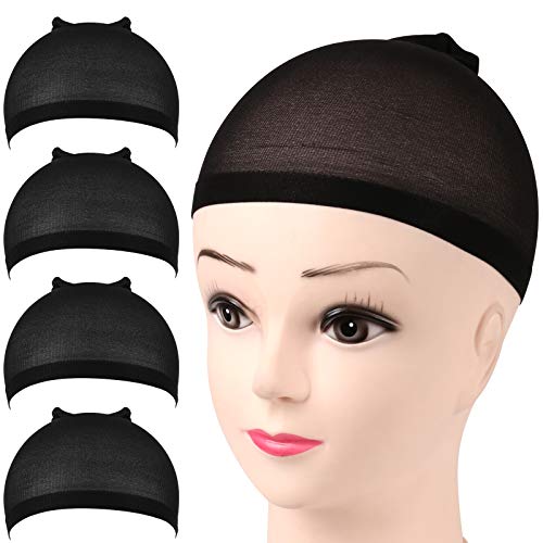 FANDAMEI Wig Cap, Nylon Wig Caps, 4 Black Stocking Caps
