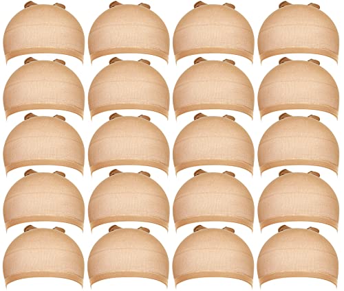 Teenitor Wig Cap, 20pcs Stocking Caps for Wigs, Tan Nylon