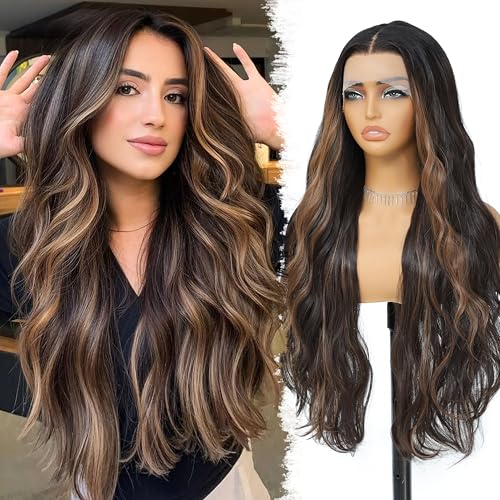 Skunk Synthetic Lace Front Wig 28 Inch Long Body Wave