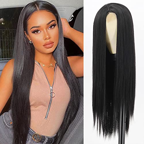 Xinran Long Straight Black Wigs for Women, 30 Inch Synthetic