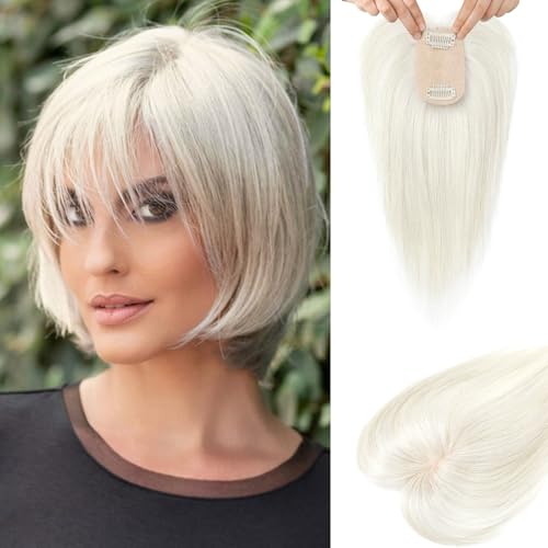 Flufymooz Real Human Hair Toppers for women, Silver White...