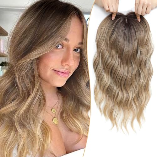 PANEWAY 16Inch Wavy Curly Brown Blonde Hair Clip In Topper