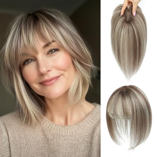 UIPEUBO Hair Toppers for Women Real Human Hair with Bangs
