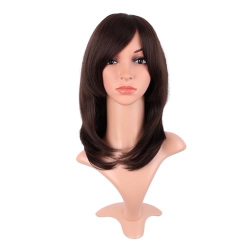 MapofBeauty 16 Inch/40 cm Side Bangs Synthetic Brown Bob Wig