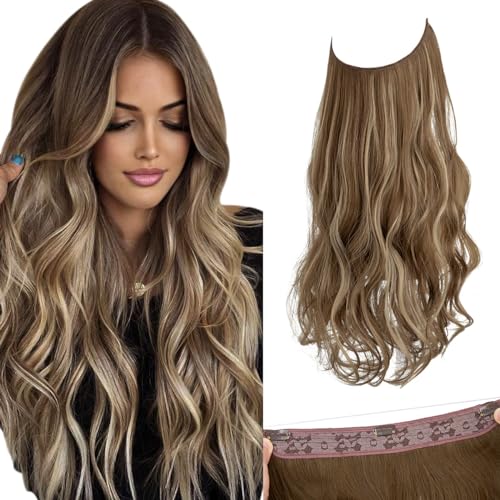 SARLA Invisible Wire Hair Extensions with 3 Clips Wavy...