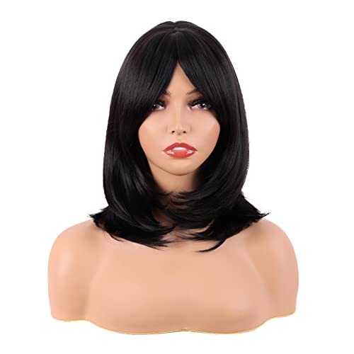 MapofBeauty 18 Inch/45 cm Layered Bangs Straight Black Wig
